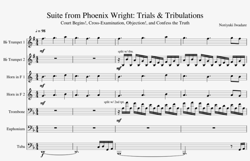 Suite From Phoenix Wright - Sheet Music, transparent png