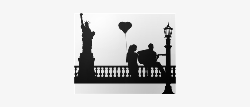 Couple In Love Where A Guy Plays Guitar In New York - Statue Of Liberty Silhouette, transparent png