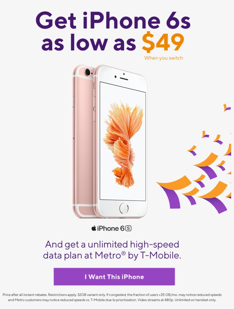 Get Iphone 6s From Metro By T-mobile For As Low As, transparent png