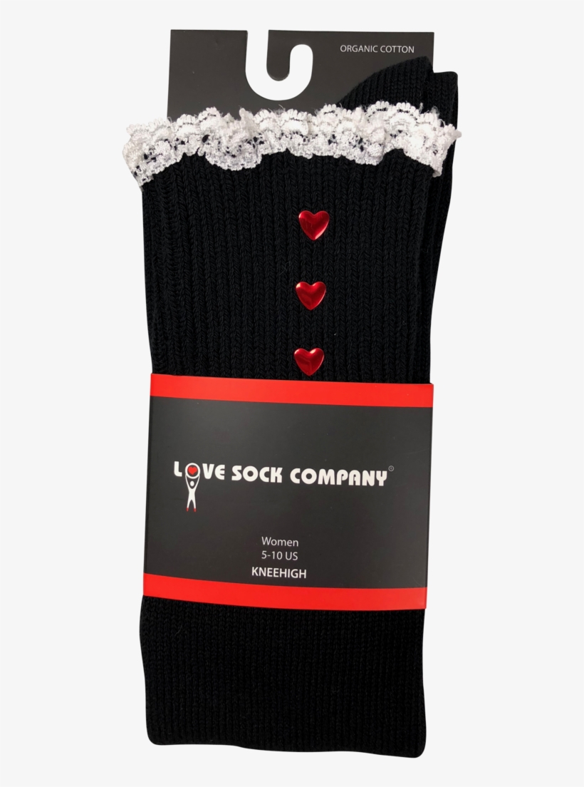 Black Knee High Lace Boot Socks With Hearts And Lace, transparent png