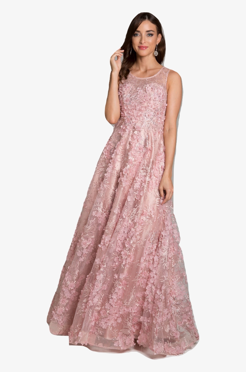 Lara 29943- Sheer High Neck Floral Applique Lace Gown, transparent png