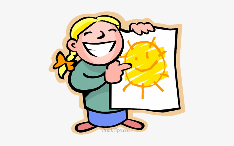 Little Girl With A Happy Sun Drawing Royalty Free Vector - Art Work Clip Art, transparent png