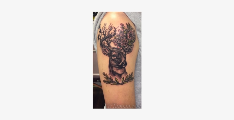 Deer Buck Hunt Nature Antler Flower Flowers Birds Lifeanddeath - Buck And Fawn Tattoo, transparent png