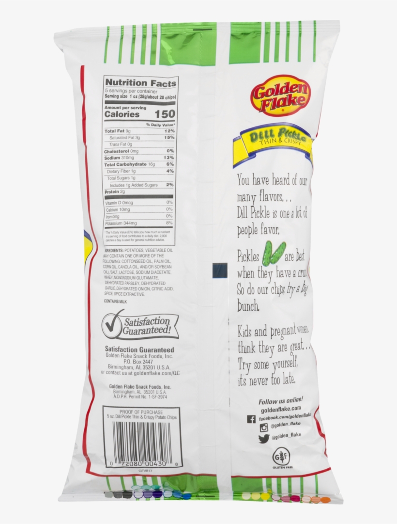 Golden Flake Thin & Crispy Potato Chips, Dill Pickle - Golden Flake Dill Pickle Chips, transparent png