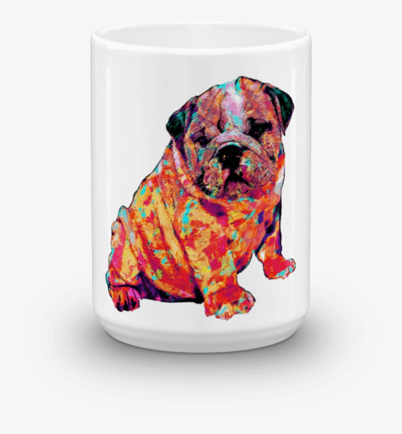 English Bulldog Puppy Colorful Painting 15oz Mug - Painting, transparent png