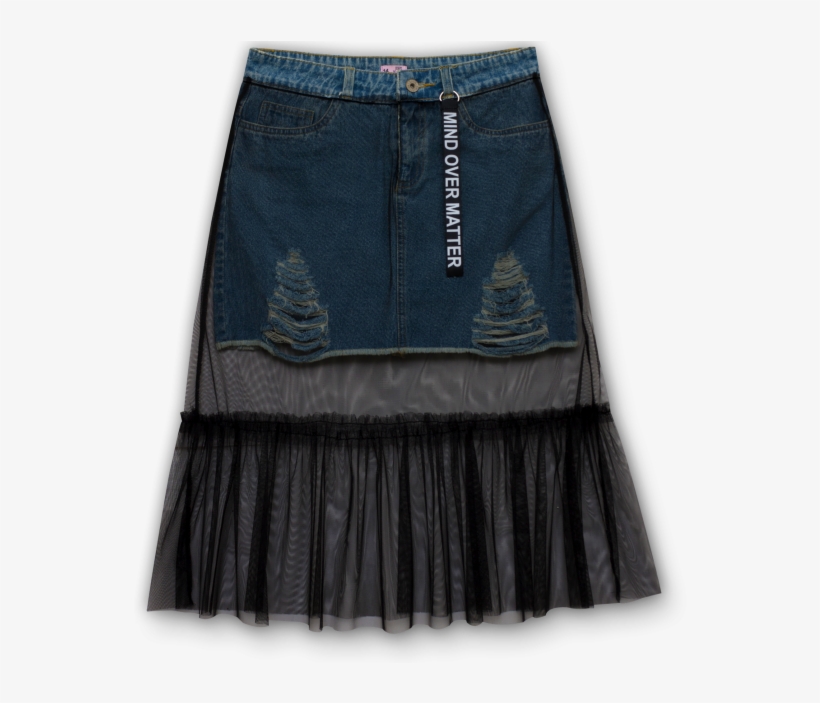 Ripped Jeans With Chiffon - Miniskirt, transparent png