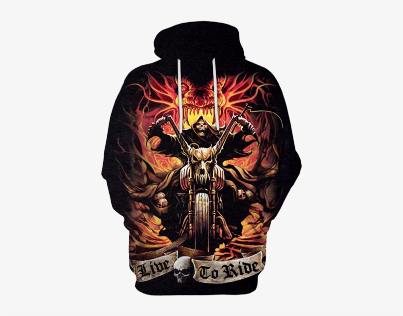 3d Halloween Skull Society Hoodie - Reaper On A Harley, transparent png