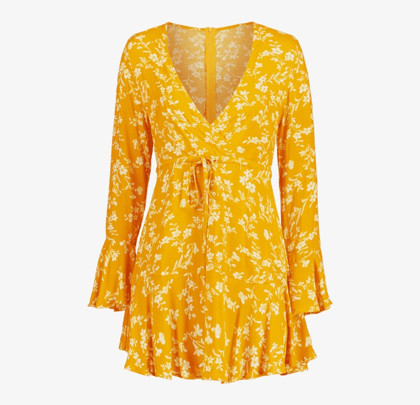 Surplice Floral Flare Sleeve Dress - Day Dress, transparent png