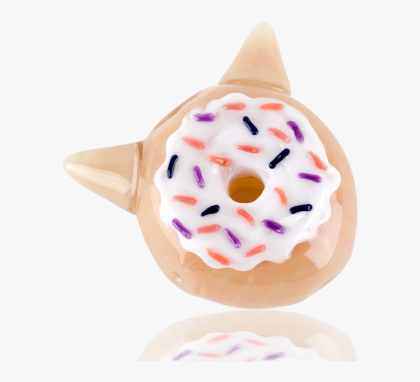 Kitty Cat Glazed Donut Glass Hand Pipe - Doughnut, transparent png