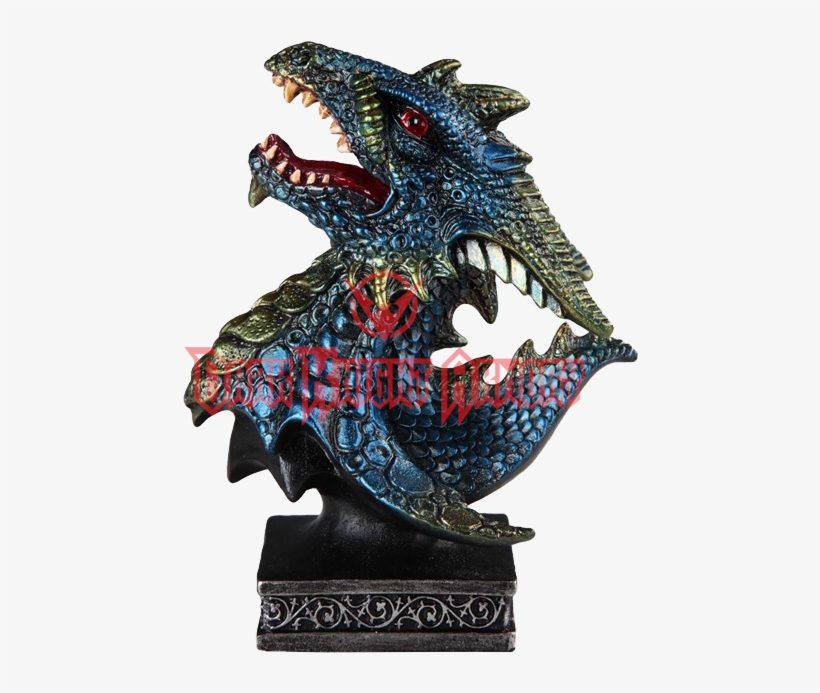 Small Blue Dragon Head Pedestal Statue - Statue, transparent png