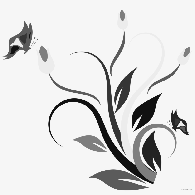 Royalty Free Library Clipartblack Free Black White - Butterfly & Flower Clipart, transparent png