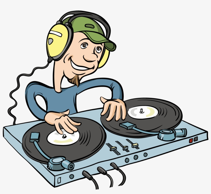 Vector Black And White Stock Disc Jockey Cartoon Illustration - Dj Cartoon, transparent png