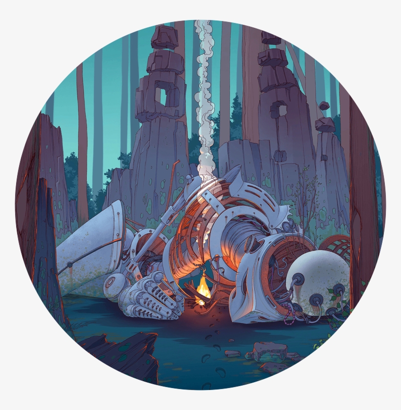 A Decaying Body Of A Giant Robot Lying Surrounded By - Illustration, transparent png