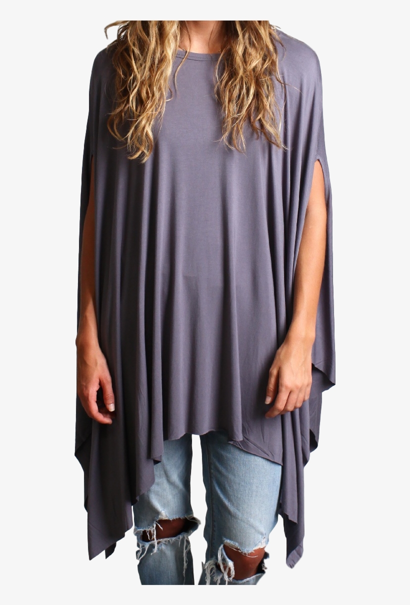 Charcoal Gray Piko Asymmetrical Poncho - Day Dress, transparent png