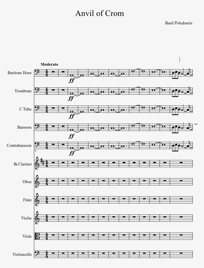 Anvil Of Crom Sheet Music Composed By Basil Poledouris - Skyrim From Past To Present Violin, transparent png