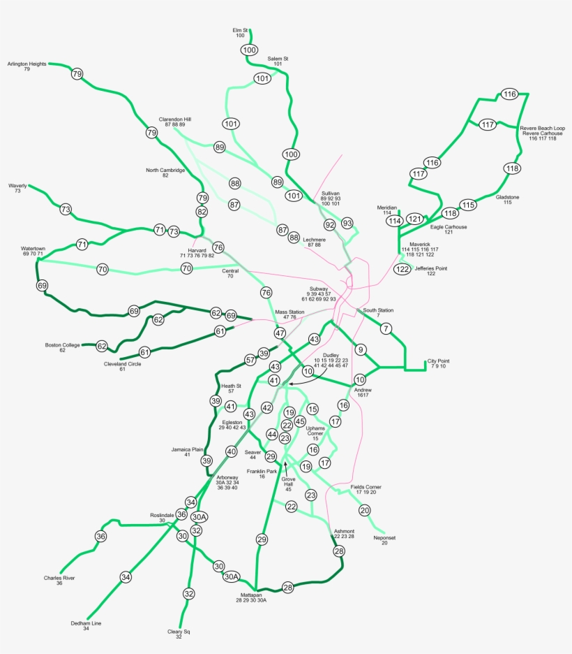 A Map Of Boston's Streetcar Lines In - Map, transparent png