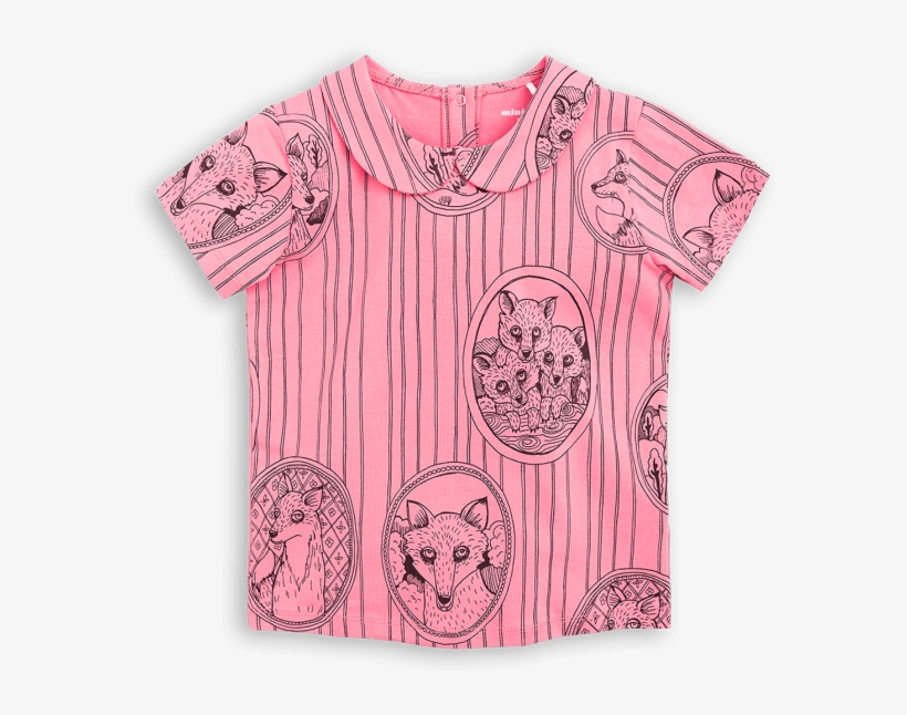 Fox Family Collar T-shirt - Mini Rodini Girls Organic Cotton 'fox Family' Top, transparent png
