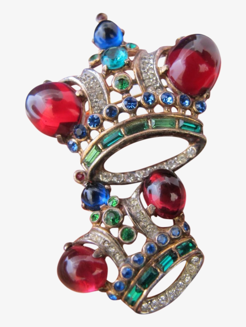Vintage Trifari Sterling Silver Rhinestone Crown Pin - Ruby, transparent png