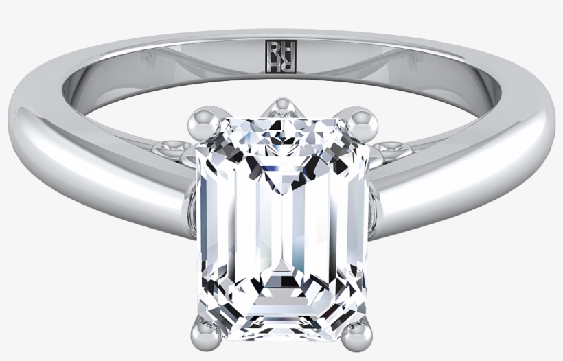 Emerald Cut Diamond Solitaire Engagement Ring With - Emerald Cut Engagement Ring Prong, transparent png
