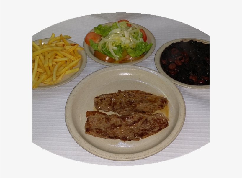 Picanha Com Batata Frita Salada E Feijão Preto - French Fries, transparent png