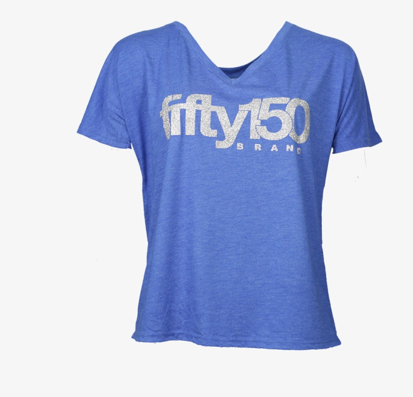 Light Blue Deep V-neck Tee Silver Glitter Logo - Active Shirt, transparent png