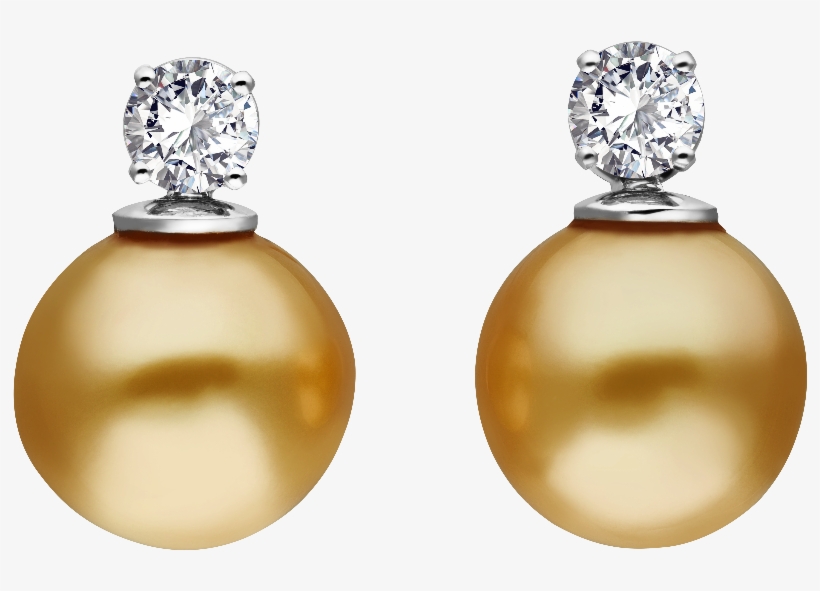 Golden Tahitian Pearl And Diamond Earrings - Earrings, transparent png