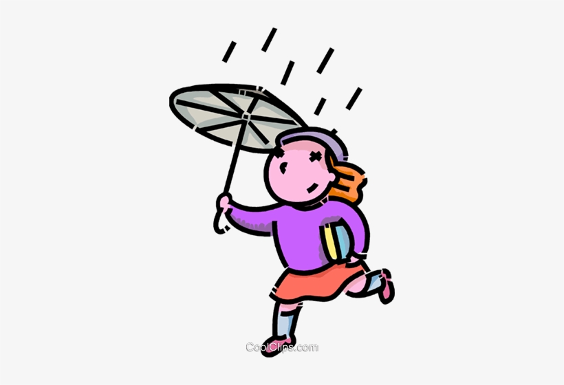 Girl Running In The Rain Royalty Free Vector Clip Art - Running In Rain Clipart, transparent png