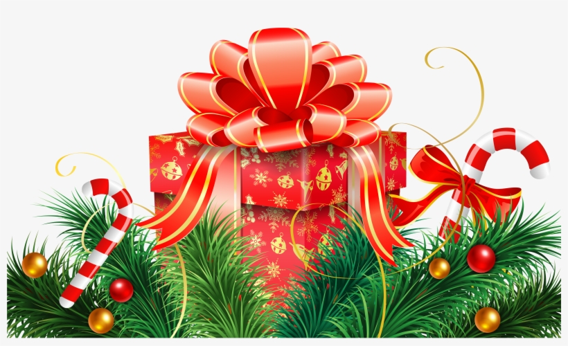 Christmas Decoration With Candy Canes And Red Gift, transparent png