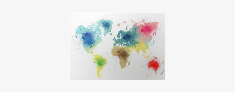 Download Transparent Colorful World Map With Paint Splashes Poster ...