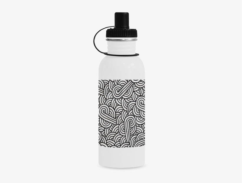Black And White Swirls Zentangle Sports Bottle - Bottle 22 Oz, transparent png