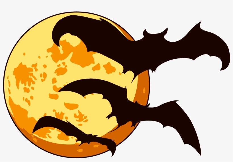 Orange Moon And Bats Halloween - Halloween Png, transparent png