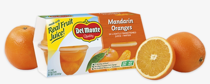 Mandarin Oranges, Fruit Cup® Snacks - Del Monte Mandarin Oranges In Light Syrup 4-4 Oz. Cup, transparent png