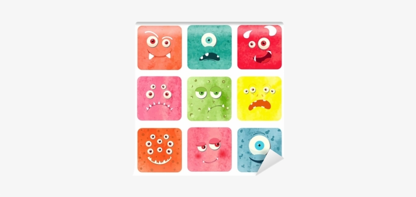 Watercolor Cartoon Monster Faces Set - Illustration, transparent png