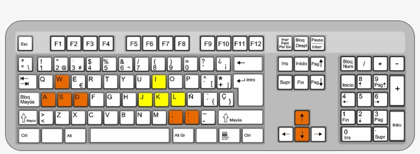 Esta Configuración Es Usada En La Mayoría De Los Juegos, - Computer Keyboard Black And White, transparent png