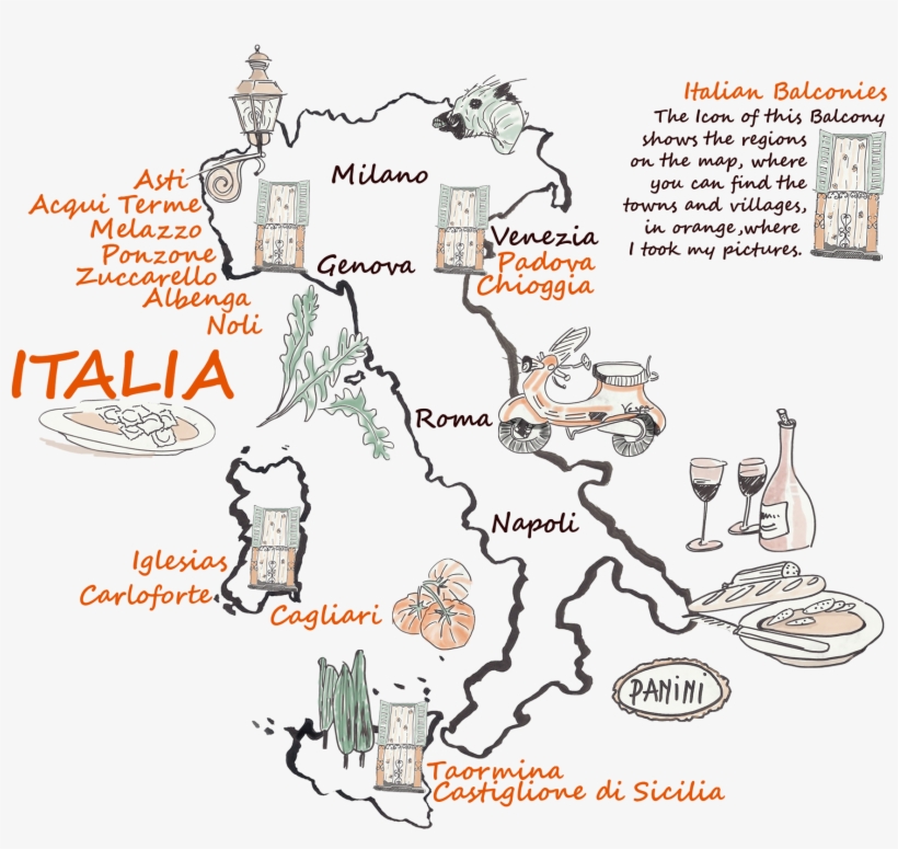 Italian Balconies Map - Italy Map Romeo And Juliet, transparent png