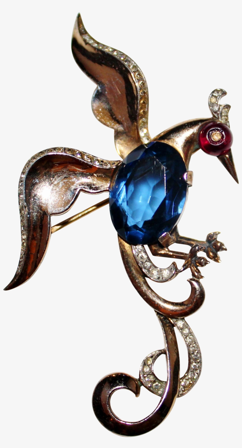 Trifari Sterling Flying Bird Of Paradise Sapphire Glass - Brooch, transparent png