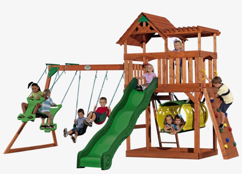 Great Swingset With Raised Fort, Wood Roof, Sun Porch, - Playground Slide, transparent png