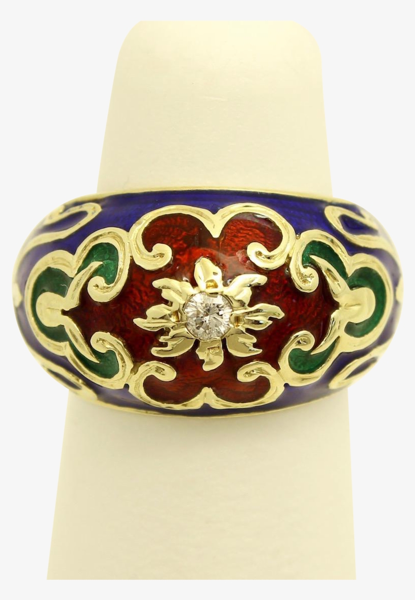 Vintage Enamel Ring With Beautiful Floral Design And - Enamel Ring Design Jewellery, transparent png