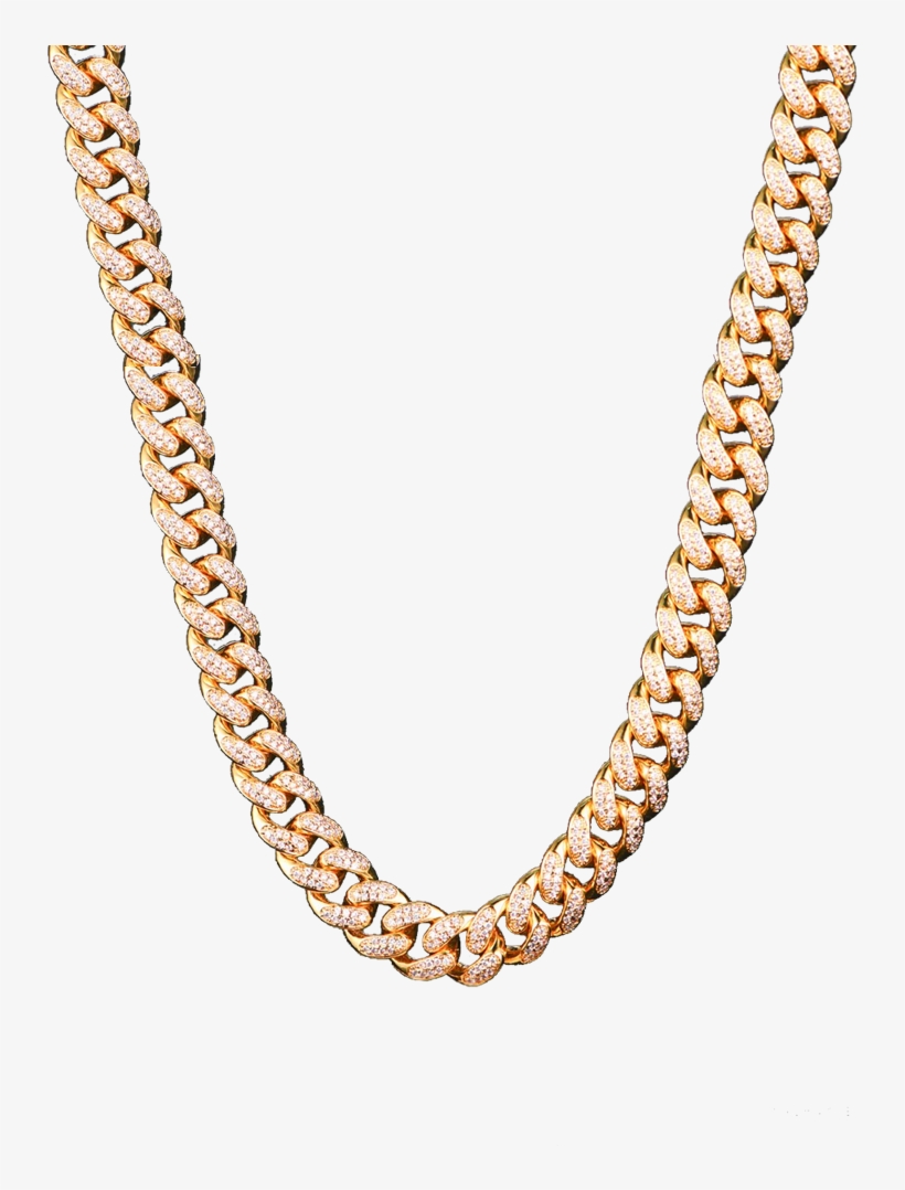 12mm 14k Gold Iced Out Cuban Chain - Necklace, transparent png