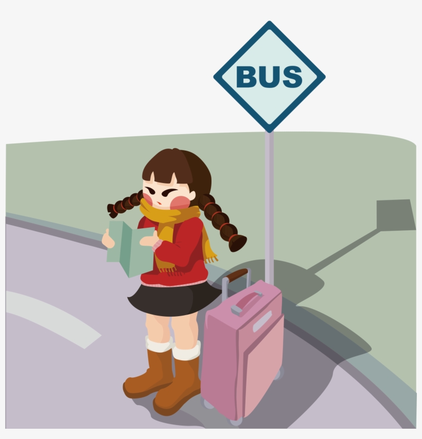 New Year Doll Waiting Car Travel Watching Map Png And - Cartoon, transparent png