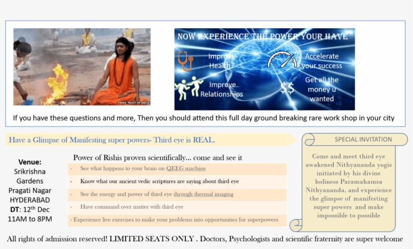 Rare Workshop On Third Eye Awakening For Real- Never - Swami Nithyananda, transparent png