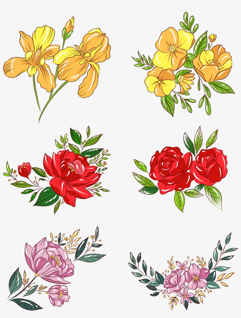 Hand Painted Plants Flowers Bouquets Botanical Png - Flower Bouquet, transparent png