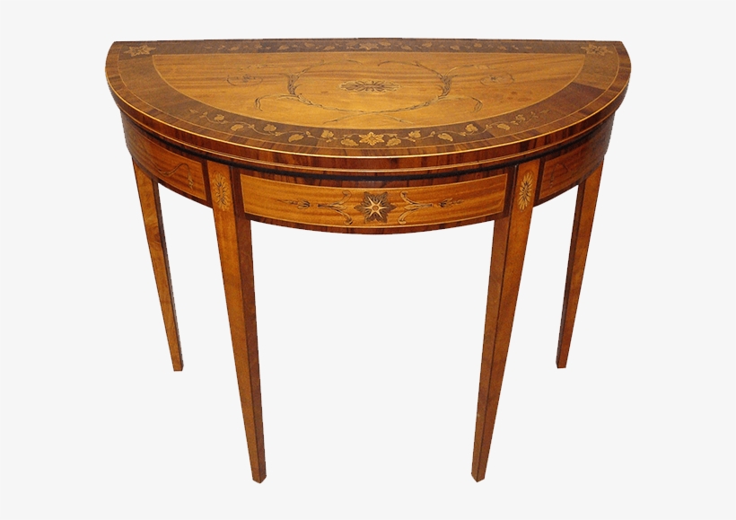 A Fine George Iii Satinwood And Marquetry Demilune - Table, transparent png