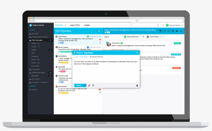 Dimelo By Ringcentral Dashboard - Cloud Based Enterprise Risk Management Software, transparent png