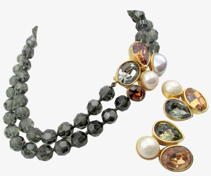Vintage Ciner Smoky Crystal Beaded Necklace Chunky - Necklace, transparent png