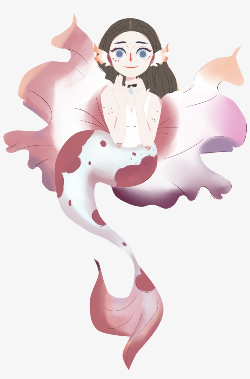 Beautiful Koi Hand Painted Girl Png And Psd - Cartoon, transparent png