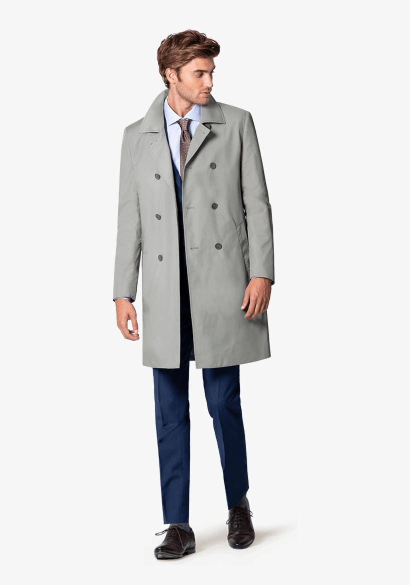 Grey Double Breasted Trench Coat-36 - Trenchcoats Men, transparent png