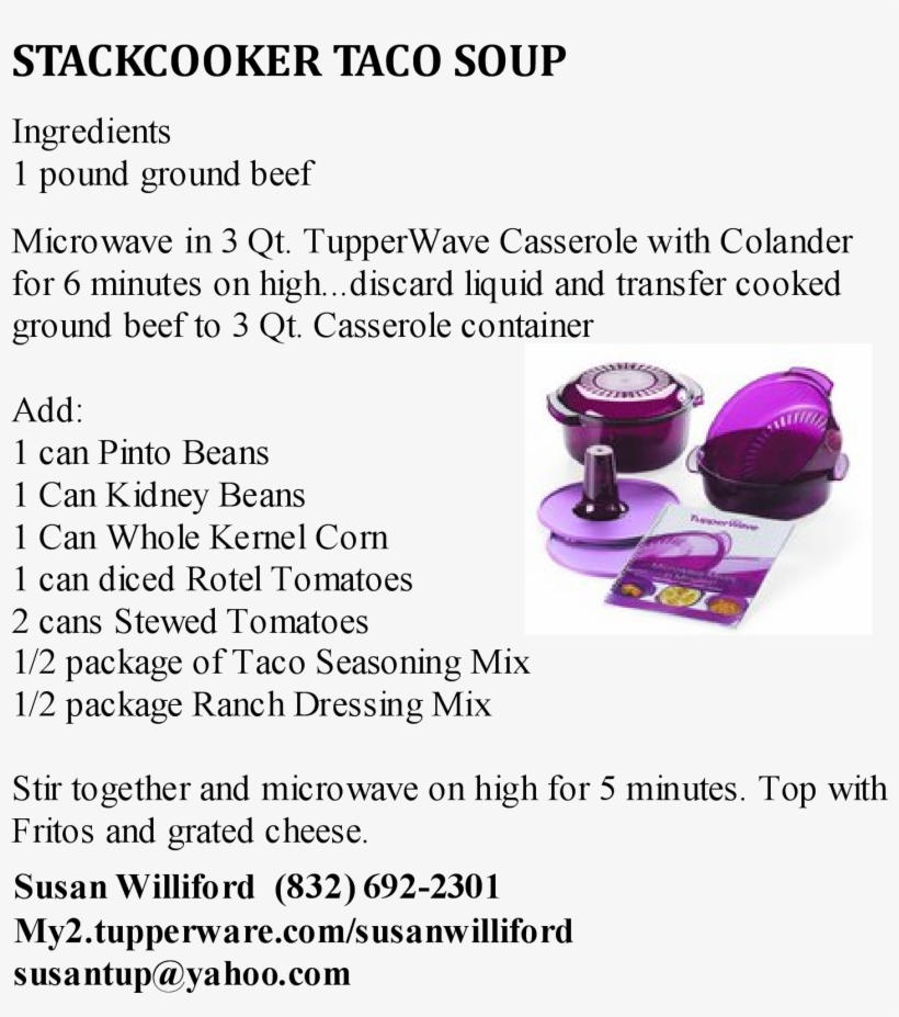 Tupperware Stackcooker Taco Soup Susan Williford 692-2301 - Cosmetics, transparent png