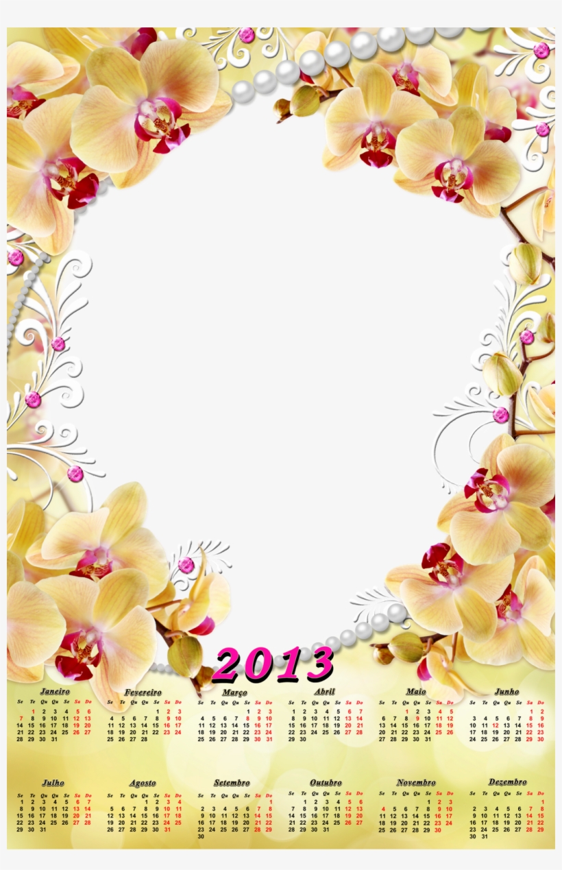 Calendario 2013 Png Flores E Perólas - Calendario Com Flores Png, transparent png