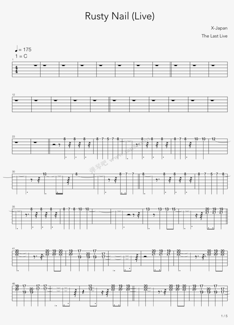 Rusty Nail Live 次中音萨克斯风，第1张 - Thousand Years 吉他 譜, transparent png